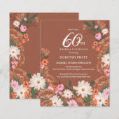 Budget Terracotta Floral 60. Geburtstag Einladung (Vorne/Hinten)