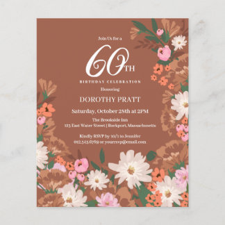 Budget Terracotta Floral 60. Geburtstag Einladung