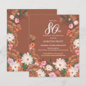 Budget Terracotta Floral 80. Geburtstag Einladung (Vorne/Hinten)