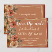 BUDGET Terracotta Floral Elegant Save Date     Einladung (Vorne/Hinten)