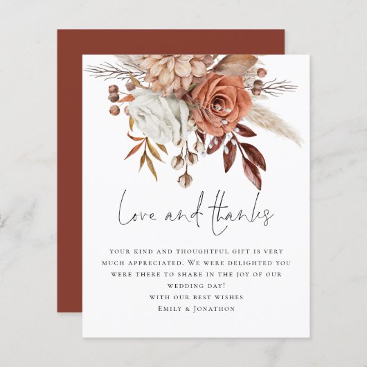 Budget Terracotta Florals Liebe Dank Hochzeit (Vorne/Hinten)