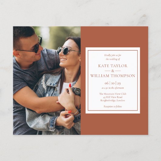 Budget Terracotta Foto Hochzeit Einladung (Vorderseite)
