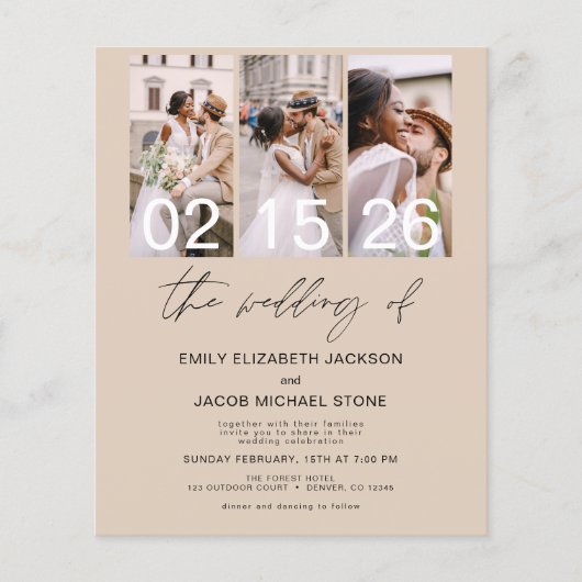 Budget Terracotta Foto QR Code Einladung Hochzeit Flyer (Vorne)