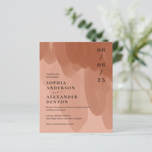 Budget terracotta Foto QR Website Hochzeit einlade (Stehend Vorderseite)