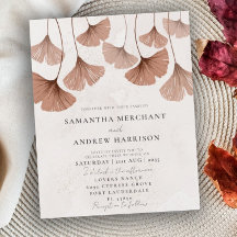 Budget Terracotta Ginkgo Hochzeitseinladung