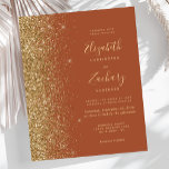 Budget Terracotta Gold Glitzer Hochzeit Einladung<br><div class="desc">Die links Kulisse dieser modernen Hochzeitseinladung besticht durch einen vergoldeten Glitzer mit Imitaten. Der individuell anpassbare Text verbindet blassgoldene Handschrift,  Copperplate und kursiv Schriftart auf Terrakotta-Hintergrund. Auf der Rückseite ist ein passendes Terrakotta- und Golddesign im Glitzer zu sehen.</div>
