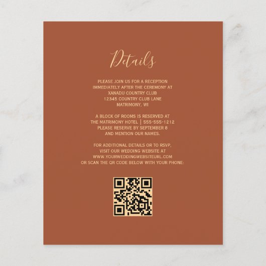 Budget Terracotta Gold Glitzer QR Code Wedding (Rückseite)