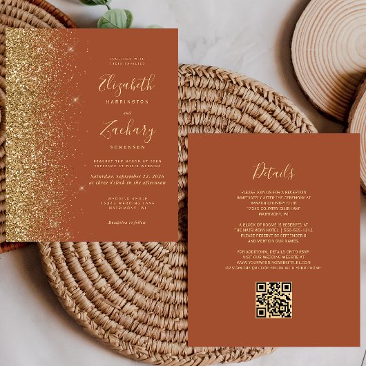 Budget Terracotta Gold Glitzer QR Code Wedding