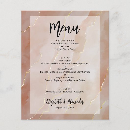 Budget Terracotta Gold Marble Wedding Menü (Vorne)