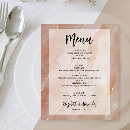Budget Terracotta Gold Marble Wedding Menü
