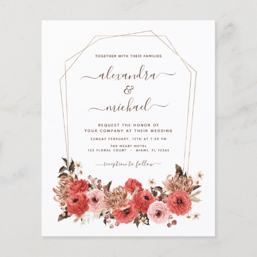 Budget Terracotta Hochzeit im Herbst Floral Flyer (Vorne)