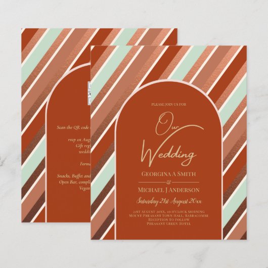 BUDGET Terracotta Mint Green Wedding INVITE (Vorne/Hinten)