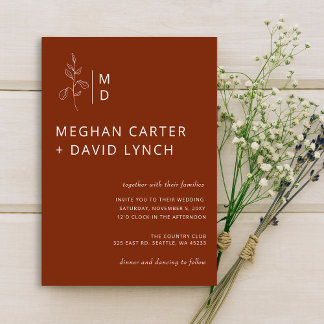 Budget Terracotta Monogram Wedding Einladung