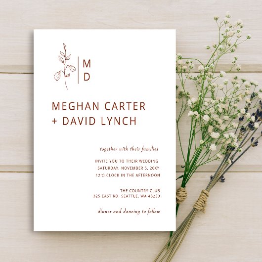 Budget Terracotta Monogram Wedding Einladung