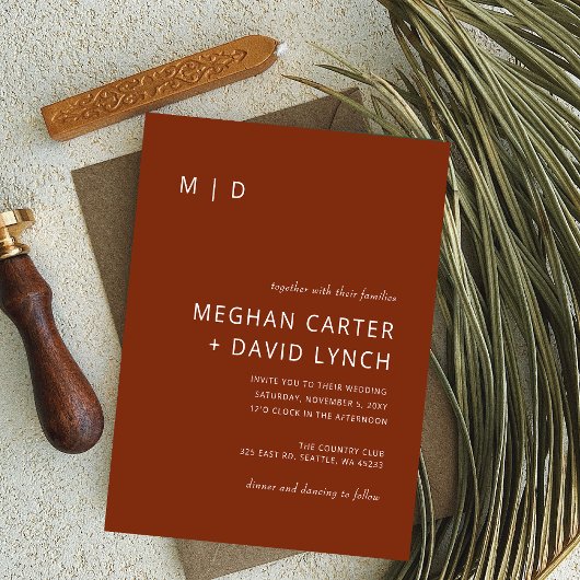 Budget Terracotta Monogram Wedding Einladung