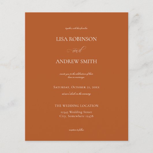 Budget Terracotta Orange Calligraphy Wedding Flyer (Vorne)