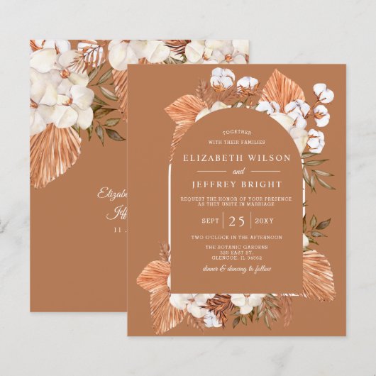 Budget Terracotta Pampas Arched Wedding Einladung (Vorne/Hinten)