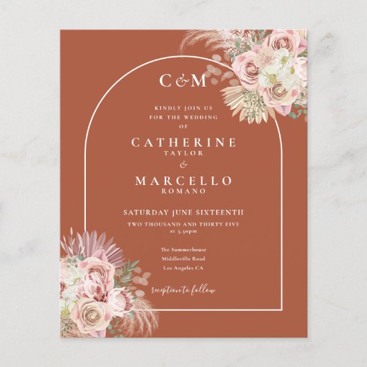 Budget Terracotta Pampas Grass Monogram Wedding (Vorderseite)