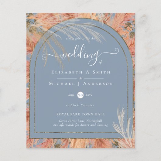 BUDGET Terracotta Pampas Grass Tropical Wedding Flyer (Vorne)