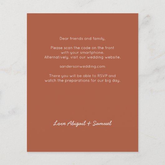 Budget Terracotta QR Code Alles in einer Hochzeit (Rückseite)