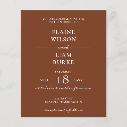 Budget Terracotta Rustic Wedding Einladung (Vorderseite)