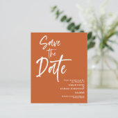 Budget Terracotta Save the Date Card (Stehend Vorderseite)