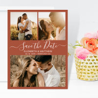 Budget Terracotta Script Collage Save the Date