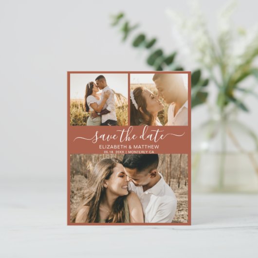Budget Terracotta Script-Foto Save the Date (Stehend Vorderseite)