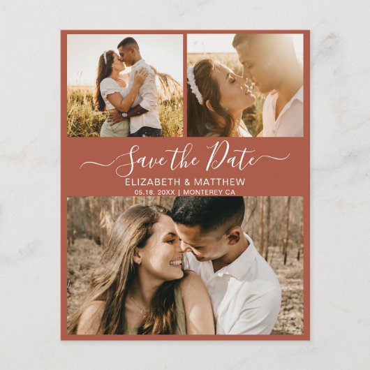 Budget Terracotta Script Foto Save the Date Flyer (Vorne)