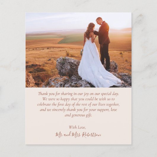 Budget Terracotta Script Foto Wedding Vielen Dank Flyer (Hinten)