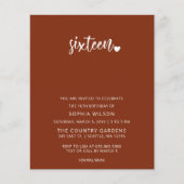 Budget Terracotta Script Sweet 16 Foto Einladung (Vorderseite)