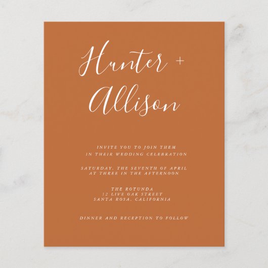 Budget Terracotta Wedding Einladung Flyer (Vorne)