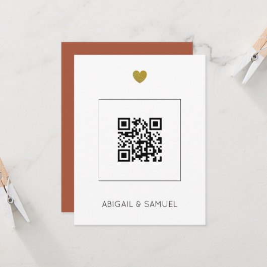 Budget Terracotta Wedding Einladung mit QR Code (Vorderseite/Rückseite Beispiel)