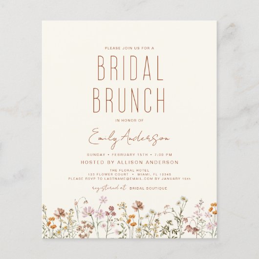 Budget Terracotta Wildblume Bridal Brunch Dusche Flyer (Vorne)
