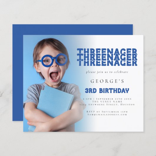 Budget Threenager Foto Overlay 3 Geburtstag Blau (Vorne/Hinten)