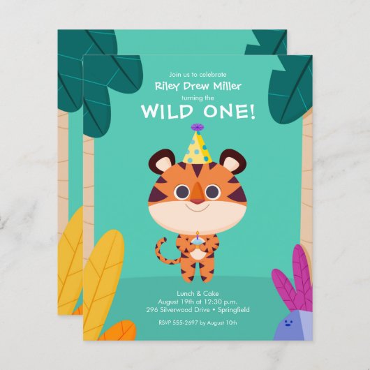 Budget Tiger Kid's Birthday Einladungen (Vorne/Hinten)