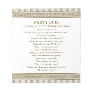 Budget Toga-Party-Quiz Notizblock
