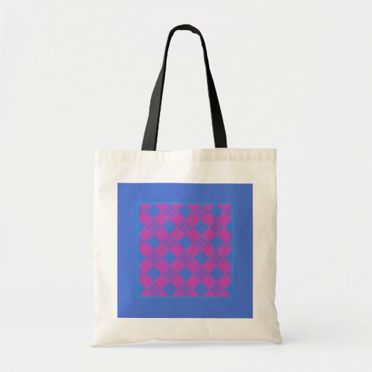 Budget Tote Bag: Magenta und Blue Imitate-Patchwor Tragetasche (Vorne)