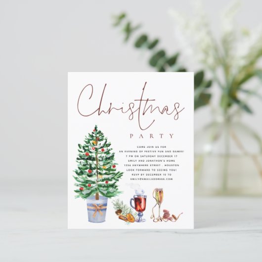 Budget Tree Drinks Skript Weihnachts-Party Einladu (Stehend Vorderseite)