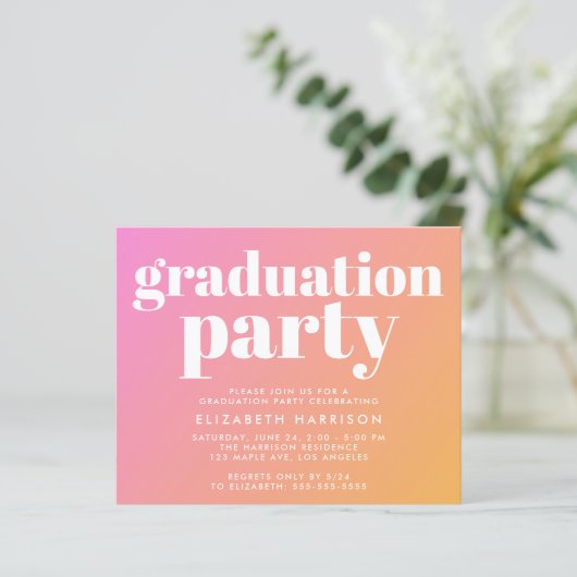 Budget Trendy Pink Graduation Party Einladung (Stehend Vorderseite)