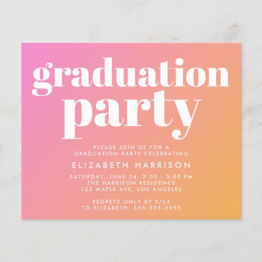 Budget Trendy Pink Graduation Party Einladung (Vorderseite)