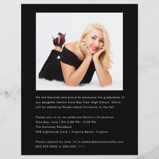 Budget Trendy Script Foto Abschluss Ankündigung Flyer (Hinten)