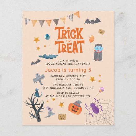 Budget Trick oder Treat Halloween Geburtstagsparty Flyer (Vorne)