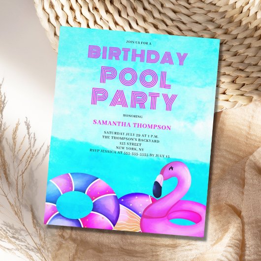 Budget Tropical Birthday Pool Party Einladung Flyer