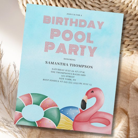 Budget Tropical Birthday Pool Party Einladung Flyer