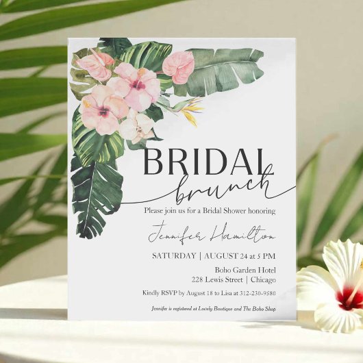 Budget Tropical Floral Bridal Brunch Einladung
