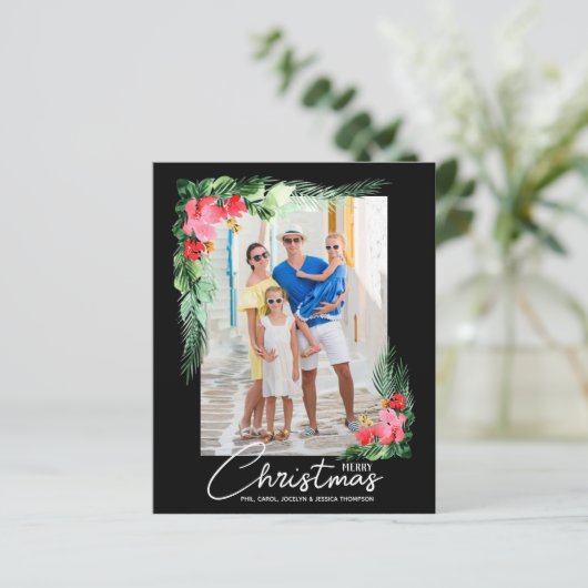Budget Tropical Floral Weihnachtskarte (Stehend Vorderseite)