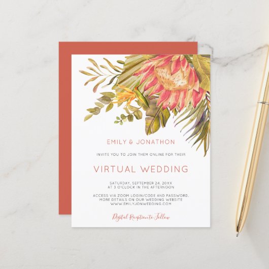 Budget Tropical Foliage Virtual Wedding Einladung (Vorderseite/Rückseite Beispiel)