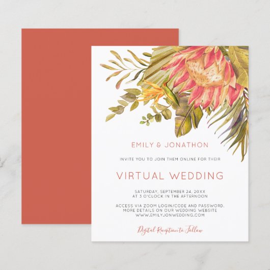 Budget Tropical Foliage Virtual Wedding Einladung (Vorne/Hinten)