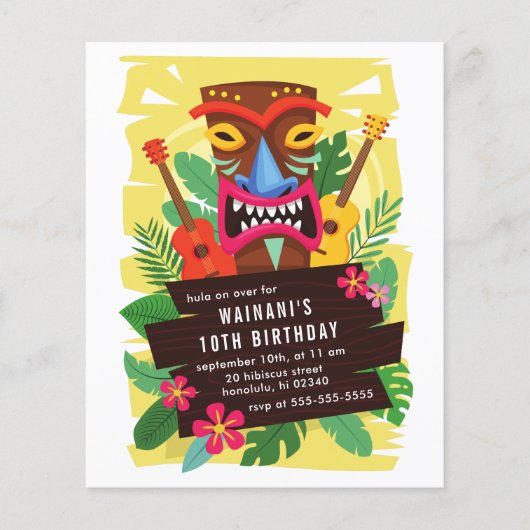 Budget Tropical Hawaii Ukulele Tiki Luau Birthday (Vorderseite)